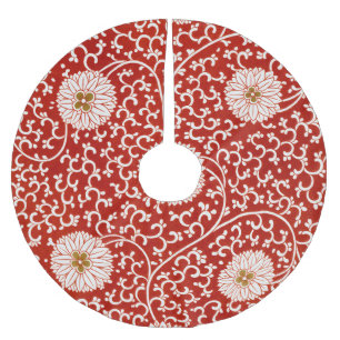Owen Jones Chinese Ornament Red White Floral Brushed Polyester Tree Skirt