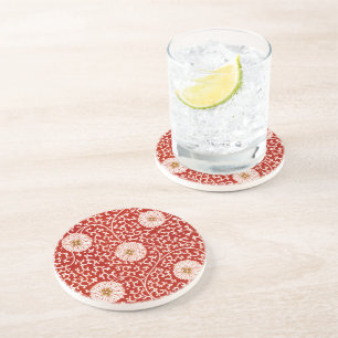 Owen Jones Chinese Ornament Red White Floral Coaster