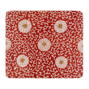 Owen Jones Chinese Ornament Red White Floral Cutting Board
