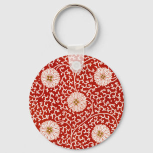 Owen Jones Chinese Ornament Red White Floral Key Ring