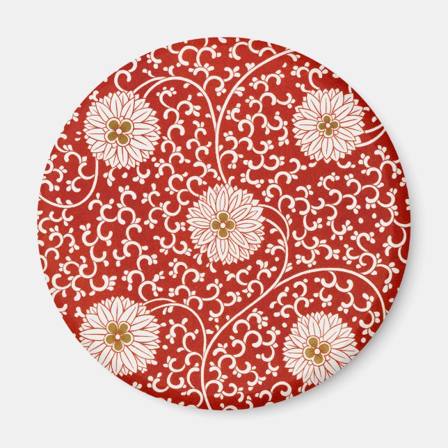 Owen Jones Chinese Ornament Red White Floral Magnet (Front)