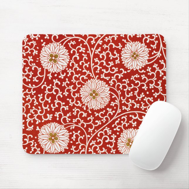 Owen Jones Chinese Ornament Red White Floral Mouse Mat (With Mouse)