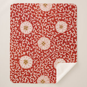 Owen Jones Chinese Ornament Red White Floral Sherpa Blanket