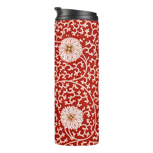 Owen Jones Chinese Ornament Red White Floral Thermal Tumbler (Rotated Right)