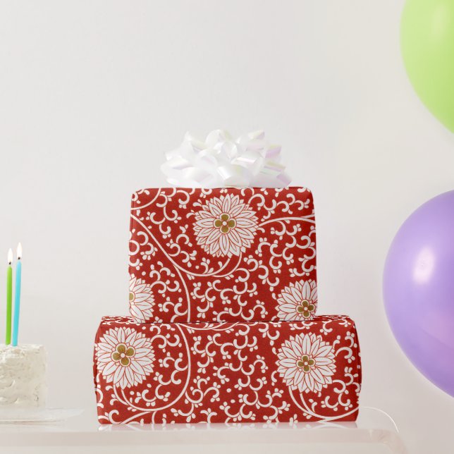 Owen Jones Chinese Ornament Red White Floral Wrapping Paper (Party Gifts)