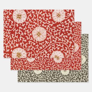Owen Jones Chinese Ornament Red White Floral Wrapping Paper Sheet