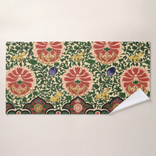 Owen Jones Chinoiserie Red Lotus Floral Art Design Bath Towel Set