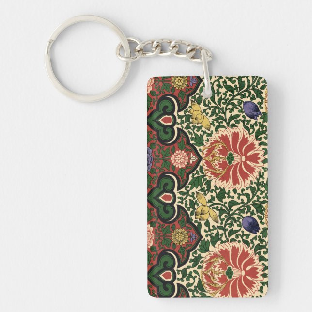 Owen Jones Chinoiserie Red Lotus Floral Art Design Key Ring (Front)