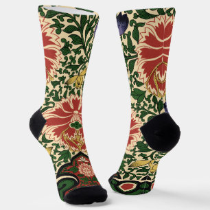Owen Jones Chinoiserie Red Lotus Floral Art Design Socks