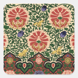 Owen Jones Chinoiserie Red Lotus Floral Art Design Square Sticker