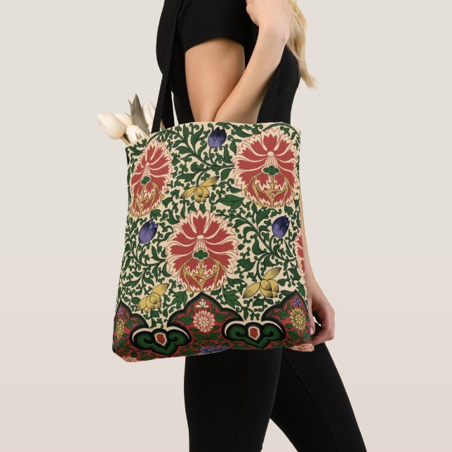 Owen Jones Chinoiserie Red Lotus Floral Art Design Tote Bag (Close Up)