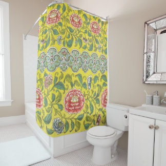 Owen Jones Peony Yellow Background Shower Curtain