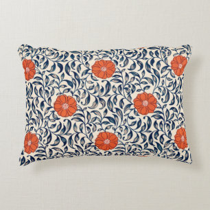 Owen Jones Red Orange Black Floral Pattern Vintage Decorative Cushion