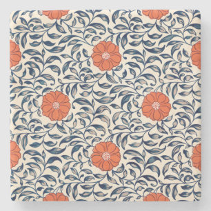 Owen Jones Red Orange Black Floral Vintage Boho Stone Coaster
