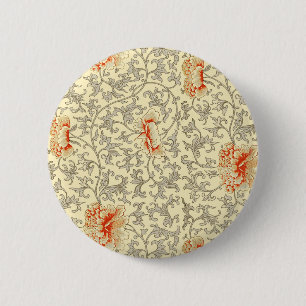 Owen Jones Vintage Pattern: Coral Floral Grey 6 Cm Round Badge