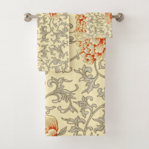Owen Jones Vintage Pattern: Coral Floral Grey Bath Towel Set