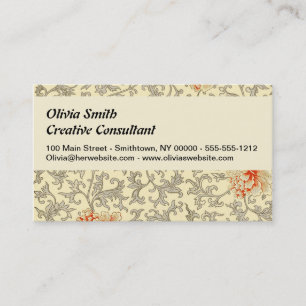 Owen Jones Vintage Pattern: Coral Floral Grey Business Card