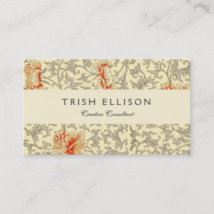 Owen Jones Vintage Pattern: Coral Floral Grey Business Card