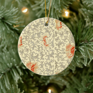 Owen Jones Vintage Pattern: Coral Floral Grey Ceramic Tree Decoration