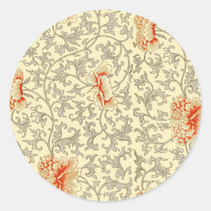 Owen Jones Vintage Pattern: Coral Floral Grey Classic Round Sticker