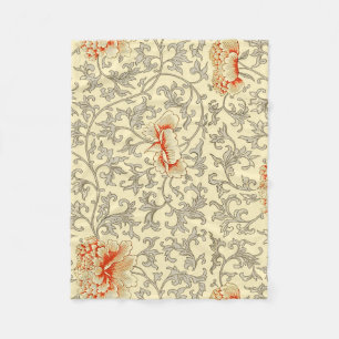 Owen Jones Vintage Pattern: Coral Floral Grey Fleece Blanket