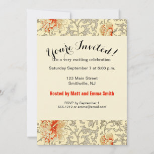 Owen Jones Vintage Pattern: Coral Floral Grey Invitation