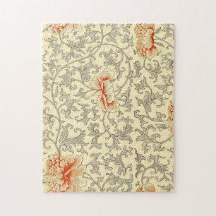 Owen Jones Vintage Pattern: Coral Floral Grey Jigsaw Puzzle