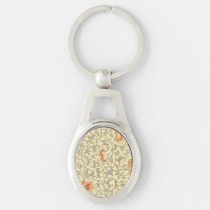 Owen Jones Vintage Pattern: Coral Floral Grey Key Ring