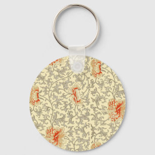 Owen Jones Vintage Pattern: Coral Floral Grey Key Ring