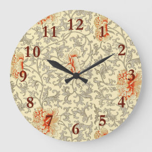 Owen Jones Vintage Pattern: Coral Floral Grey Large Clock