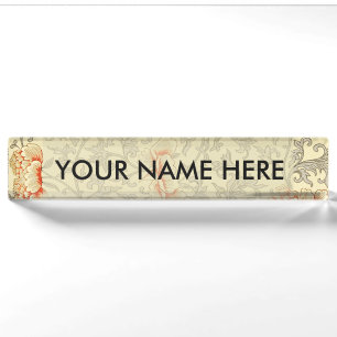 Owen Jones Vintage Pattern: Coral Floral Grey Nameplate