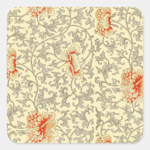 Owen Jones Vintage Pattern: Coral Floral Grey Square Sticker