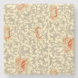 Owen Jones Vintage Pattern: Coral Floral Grey Stone Coaster