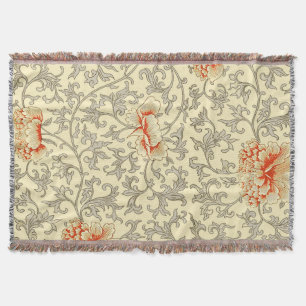 Owen Jones Vintage Pattern: Coral Floral Grey Throw Blanket