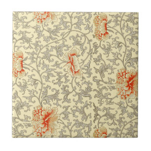 Owen Jones Vintage Pattern: Coral Floral Grey Tile