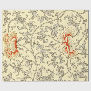 Owen Jones Vintage Pattern: Coral Floral Grey Wrapping Paper