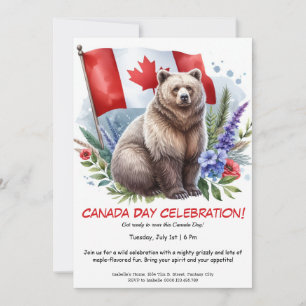 owerful Grizzly Bear & Canadian Canada Day Invitation