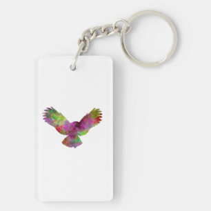 Owl 02 in watercolor key ring