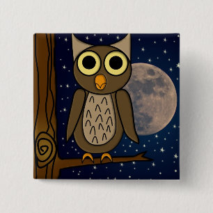 owl 15 cm square badge