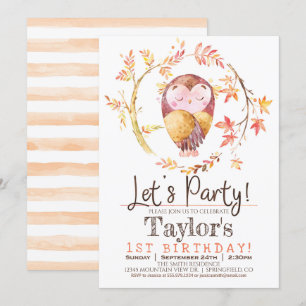 Owl 1st Birthday Party Invitation