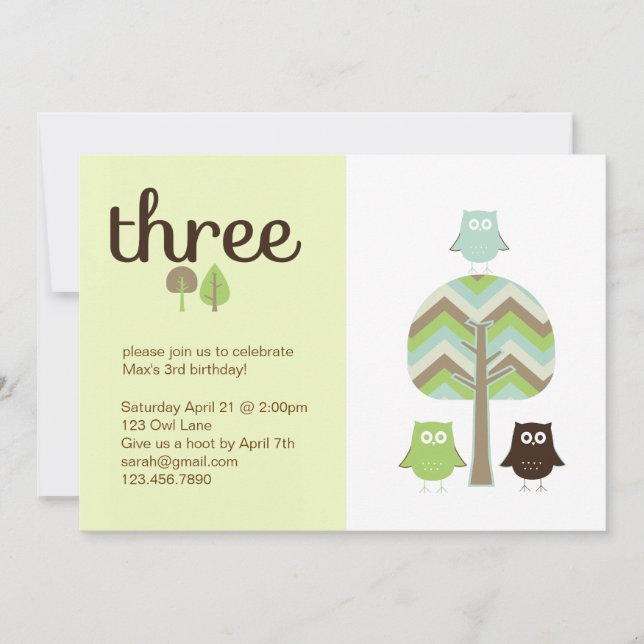 Owl 3rd Birthday Invitation (Front)