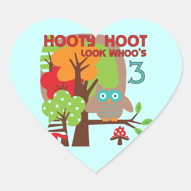 Owl 3rd Birthday T-shirts and Gifts Heart Sticker (Front)