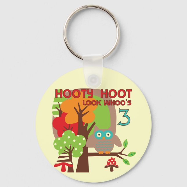 Owl 3rd Birthday T-shirts and Gifts Key Ring (Front)