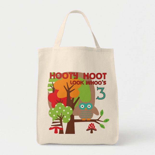 Owl 3rd Birthday T-shirts and Gifts Tote Bag (Front)