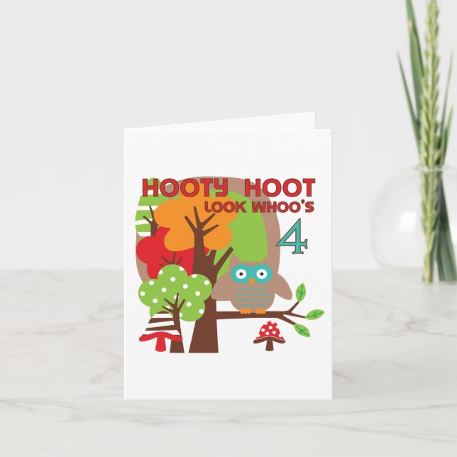 Owl 4th Birthday T shirts and Gifts Card (Front)