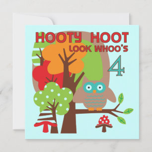 Owl 4th Birthday T shirts and Gifts Card