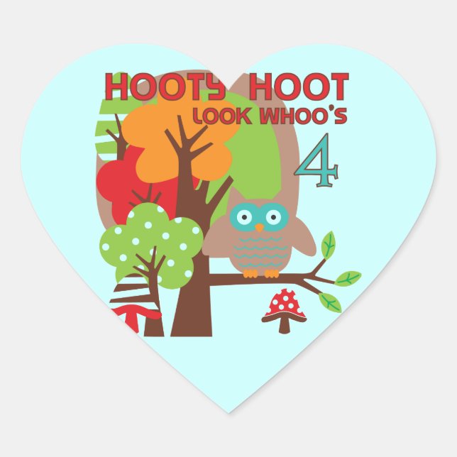 Owl 4th Birthday T shirts and Gifts Heart Sticker (Front)