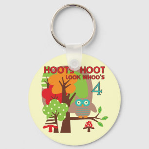 Owl 4th Birthday T shirts and Gifts Key Ring