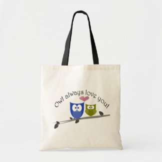 Owl always love, romantic cute owls cartoon tote bag