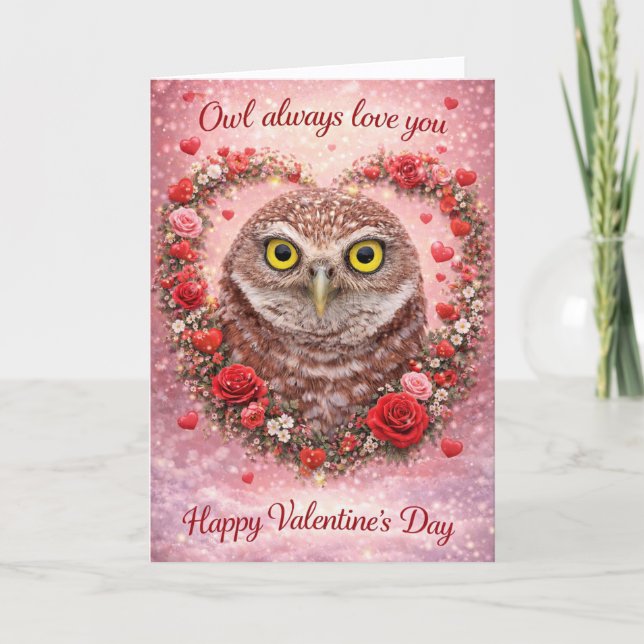 Owl Always Love You: Burrowing Owl Valentine’s Day Holiday Card (Front)